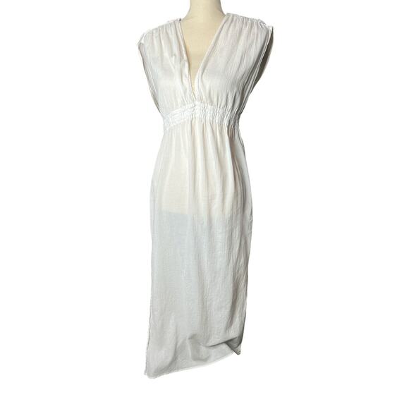 Kona Sol Long Swimsuit Coverup in White w/Elastic Waist Tassel Tie Size Small - Picture 1 of 6